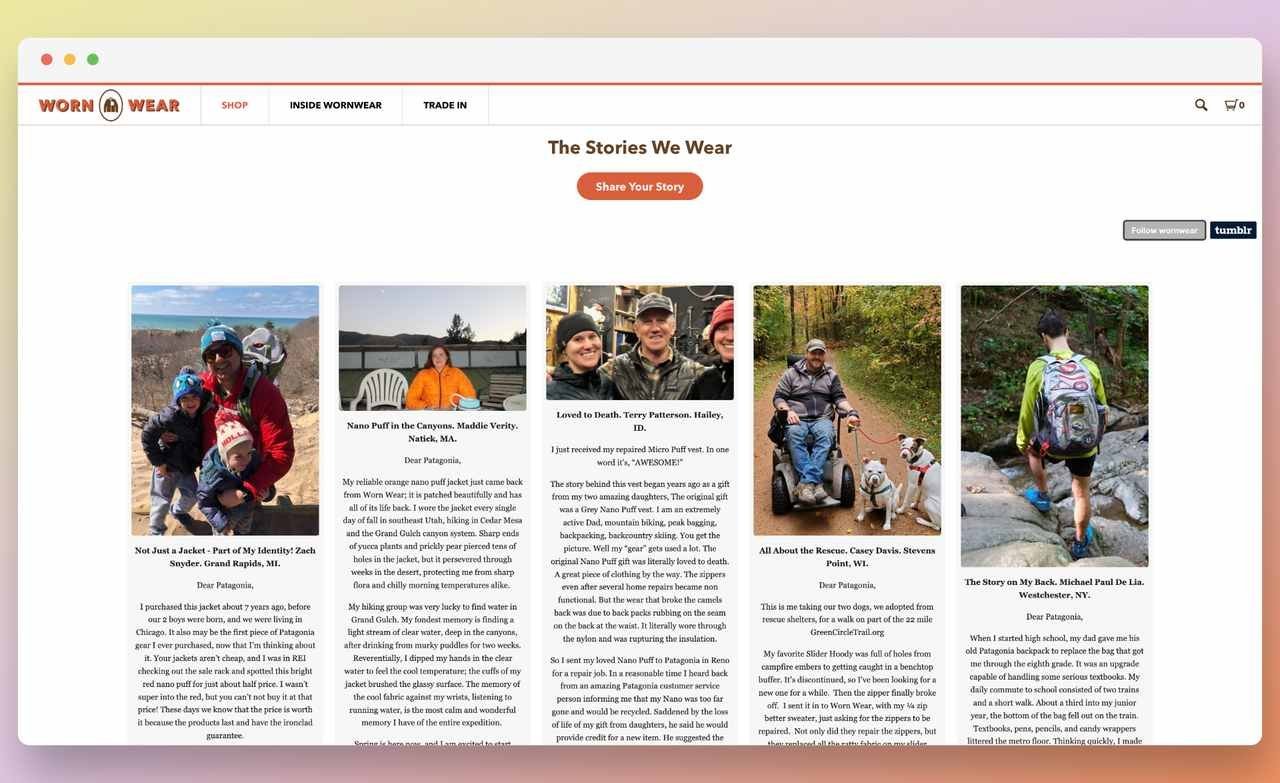 a screenshot of testimonial page of the Patagonia’s Worn to Wear displaying loyal customers reviews of the products