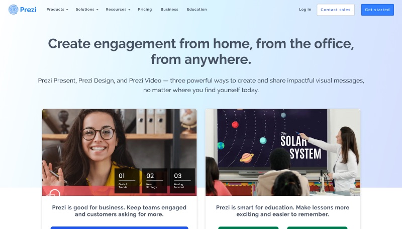 Prezi 多媒体演示软件的主页
