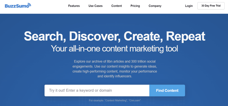 Скриншот домашней страницы BuzzSumo