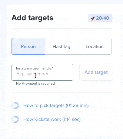 menambahkan target di GIF dasbor Kicksta