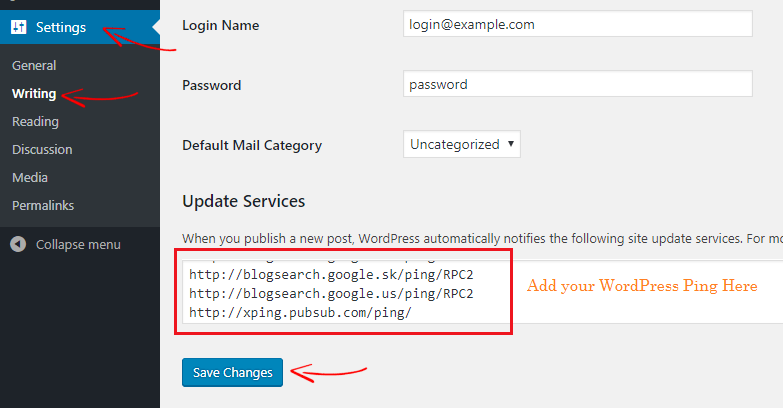 WordPress Ping サービスを追加する