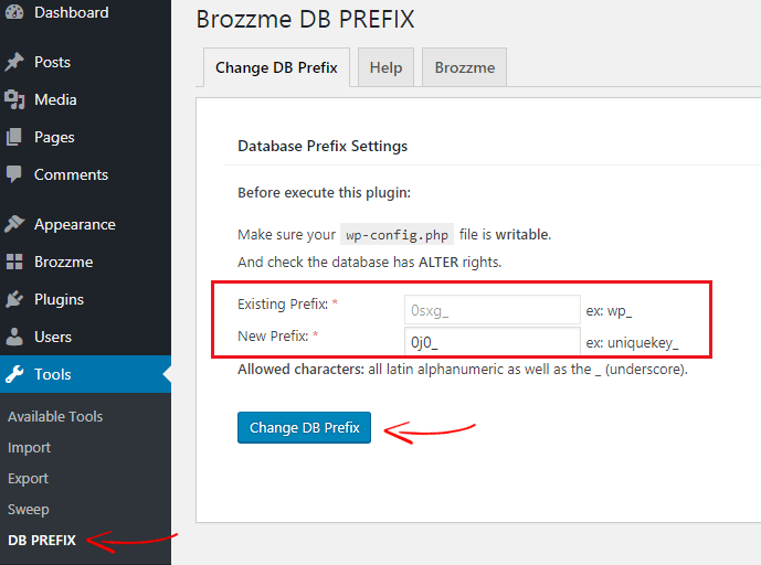 Prefiks bazy danych Brozzme