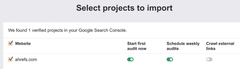 Configurarea auditului site-ului Ahrefs