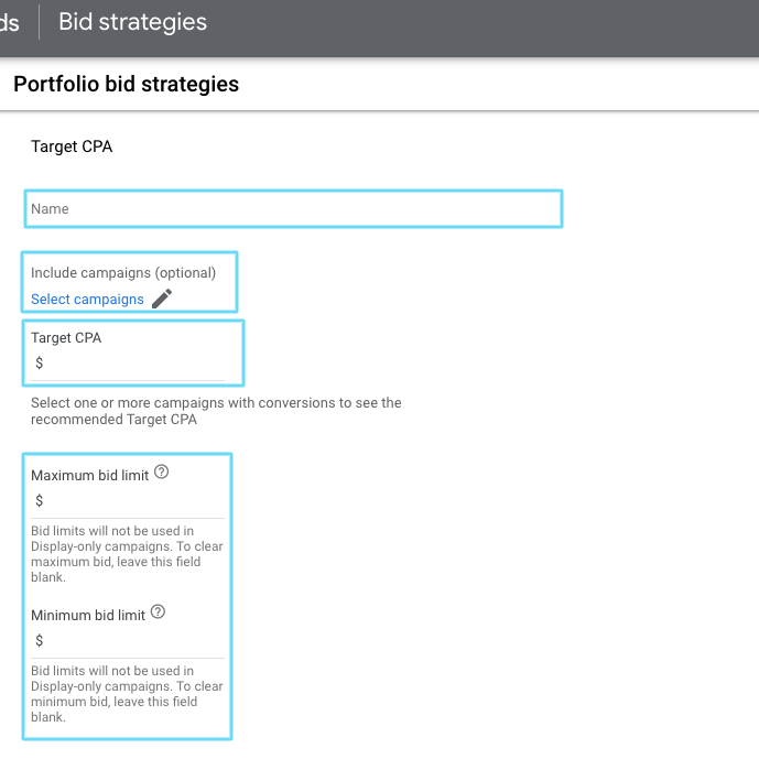 Setelan penawaran portofolio untuk tCPA