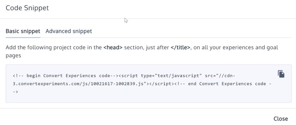 Просмотр кода — это второй вариант, который дает вам доступ к вашему коду отслеживания Convert.