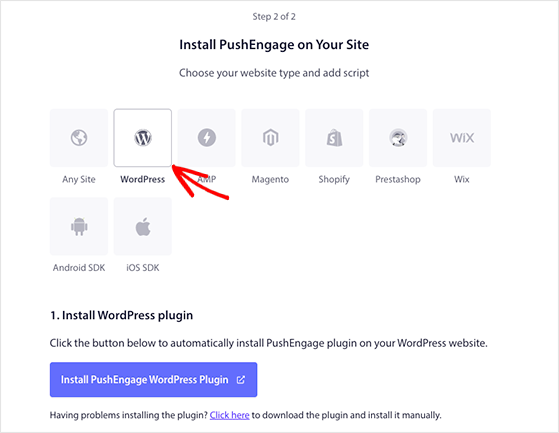 Instal plugin WordPress PushEngage