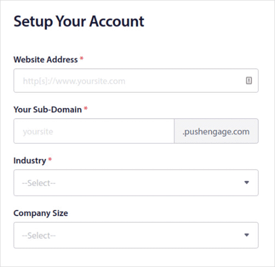 Configura il tuo account PushEngage