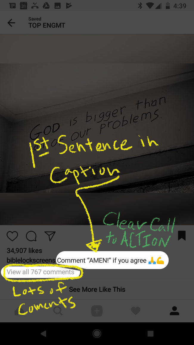 Instagram 投稿のキャプションの見出しの例