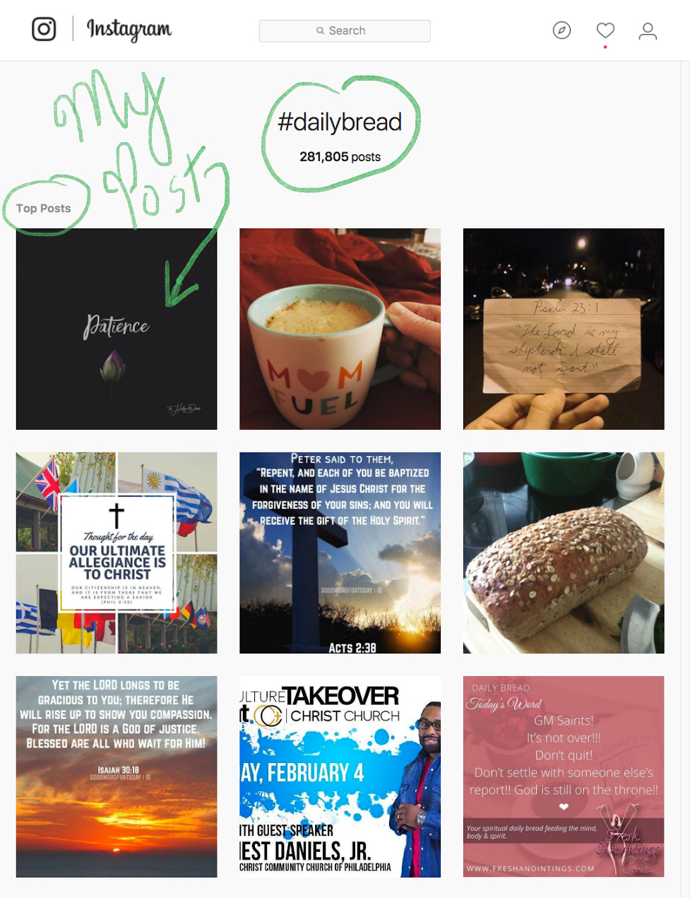Ejemplo de Instagram de hashtag de clasificación superior