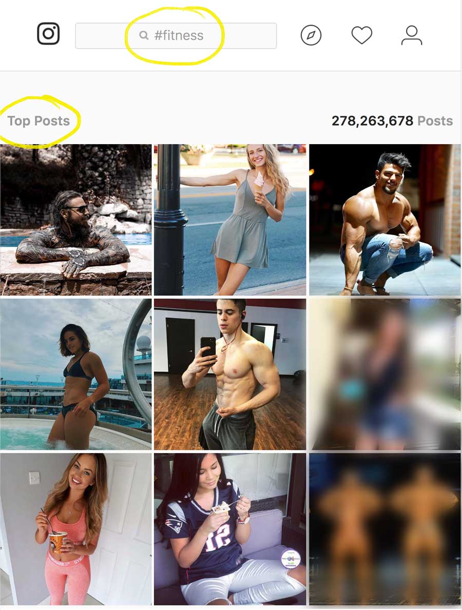 健身标签的 Instagram 前 9 名帖子示例