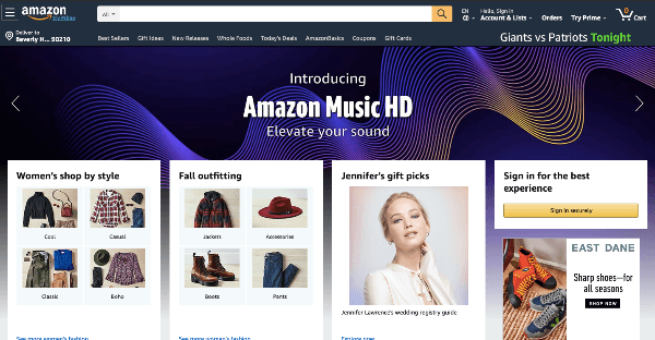 アマゾンのホームページのスクリーンショット