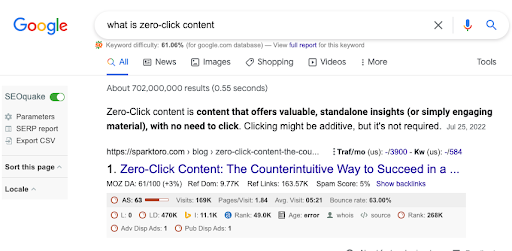 Google 検索でのゼロクリック コンテンツの例