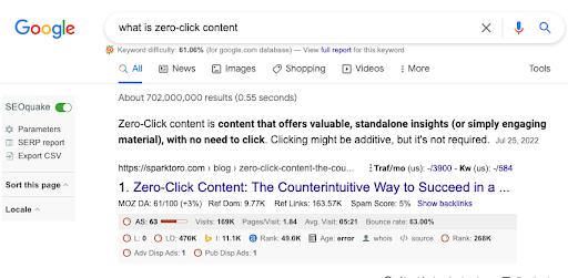 ตัวอย่างเนื้อหา Zero-click ในการค้นหาของ Google