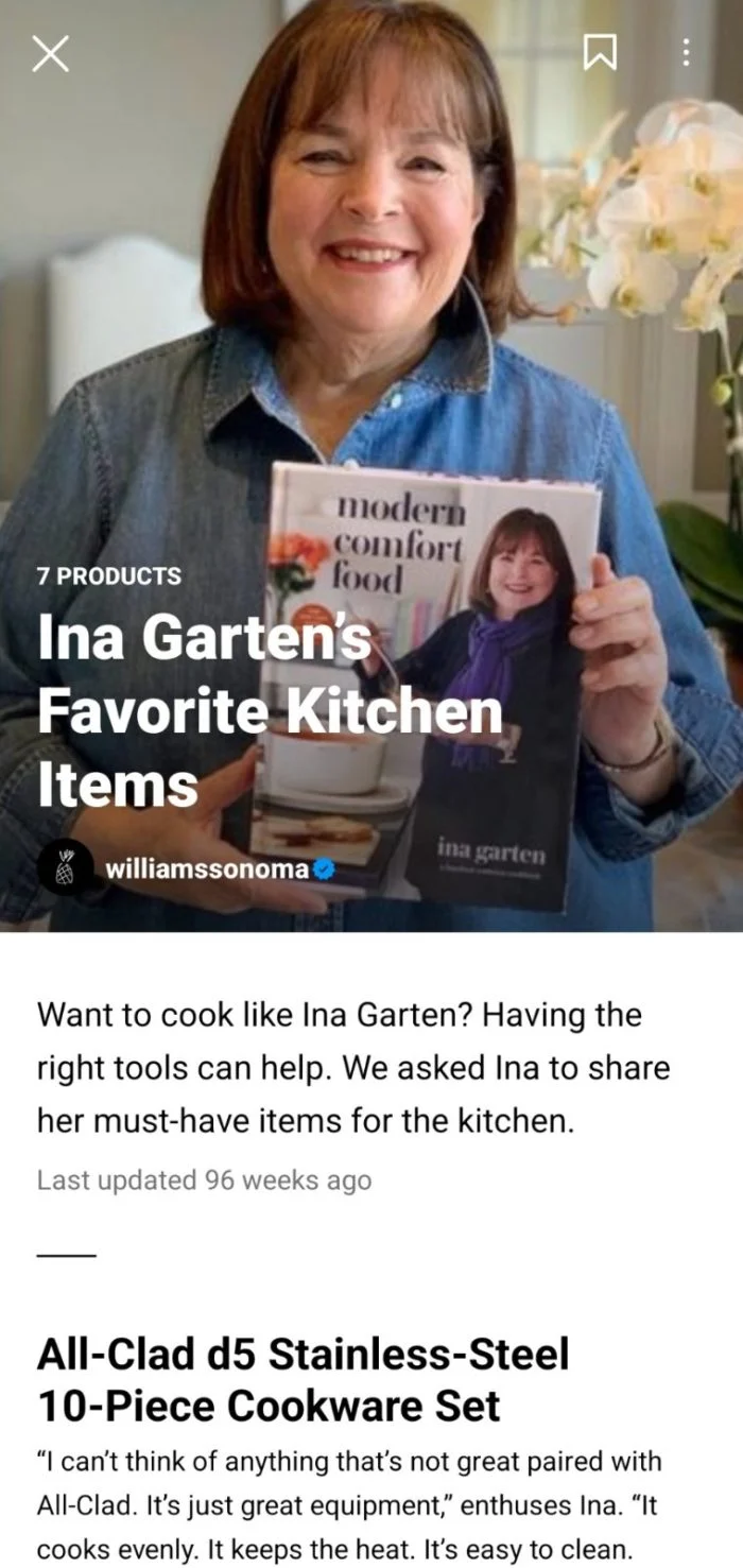 guía de instagram de william sonoma sobre juego de utensilios de cocina de acero inoxidable