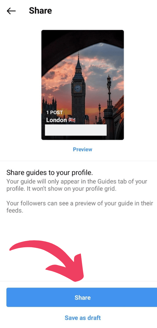 cara membagikan panduan yang baru dikurasi ke profil instagram