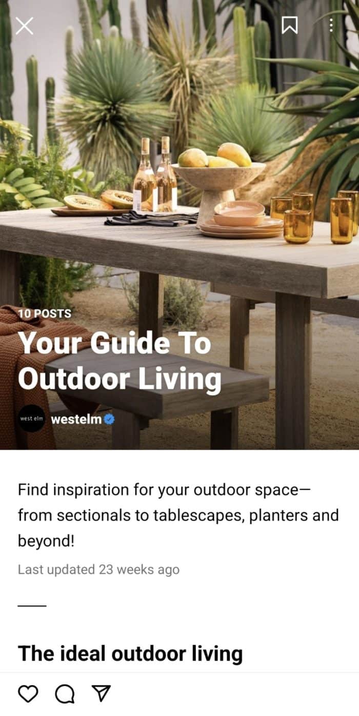 guía de instagram de west elm sobre la vida al aire libre