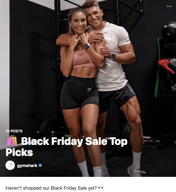 Guida del black Friday di Gymshark su Instagram