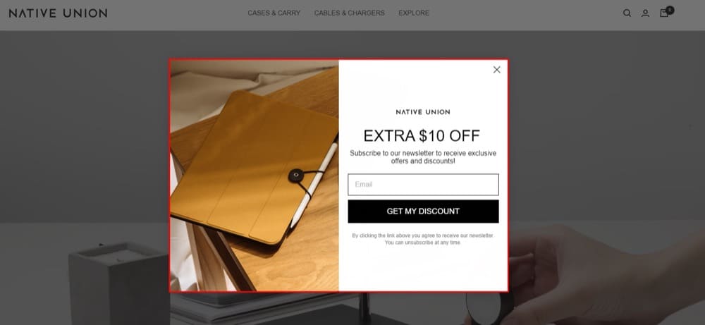 Exemplu de pop-up de optimizare a paginii de produse Shopify