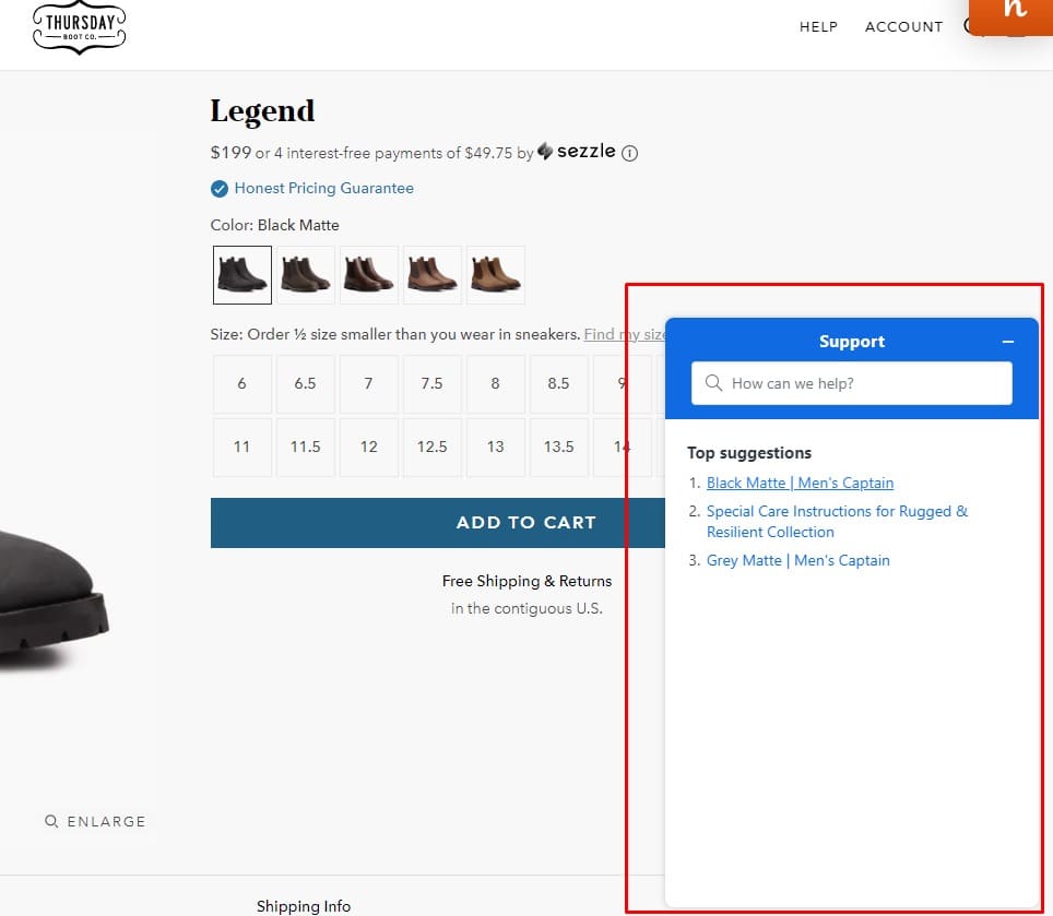 Shopify Виджет обслуживания клиентов для оптимизации страницы продукта