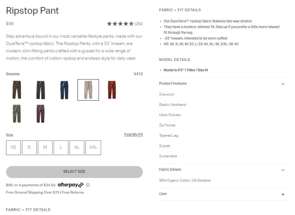 Shopify contoh deskripsi produk pengoptimalan halaman produk Vuori