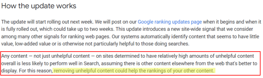 Google の役立つコンテンツの更新 - 役に立たないコンテンツの削除