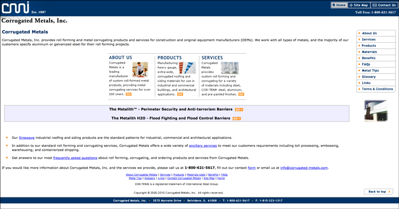 sito Web di metalli ondulati prima dell'inbound marketing - caso di studio per il produttore