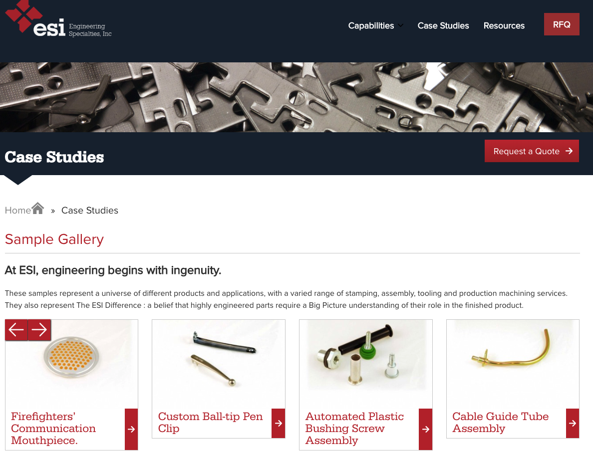 Engineering Specialties Inc Esempio di sito Web di casi di studio