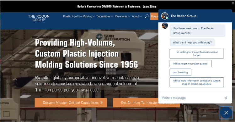Esempio di marketing industriale della funzione chat di Rodon Group