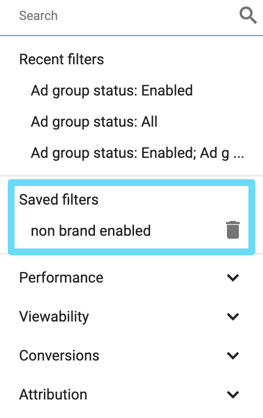 Google Ads 저장된 필터