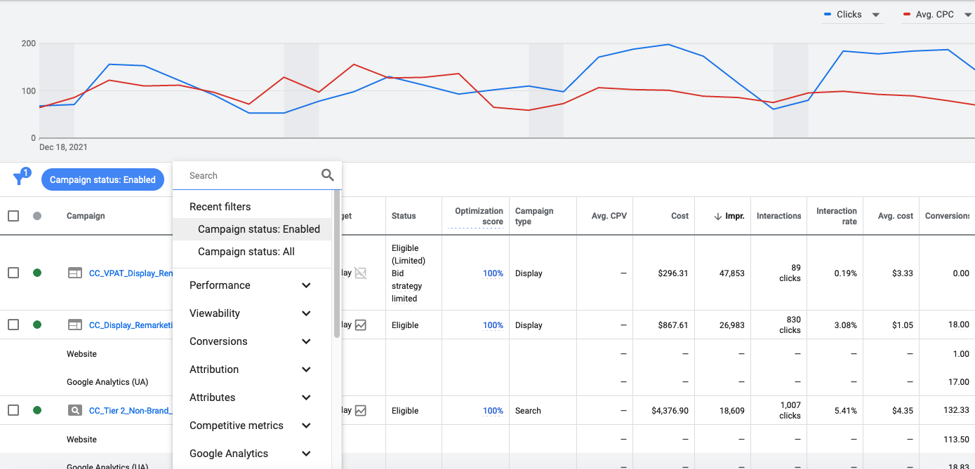 Google Ads 새 필터
