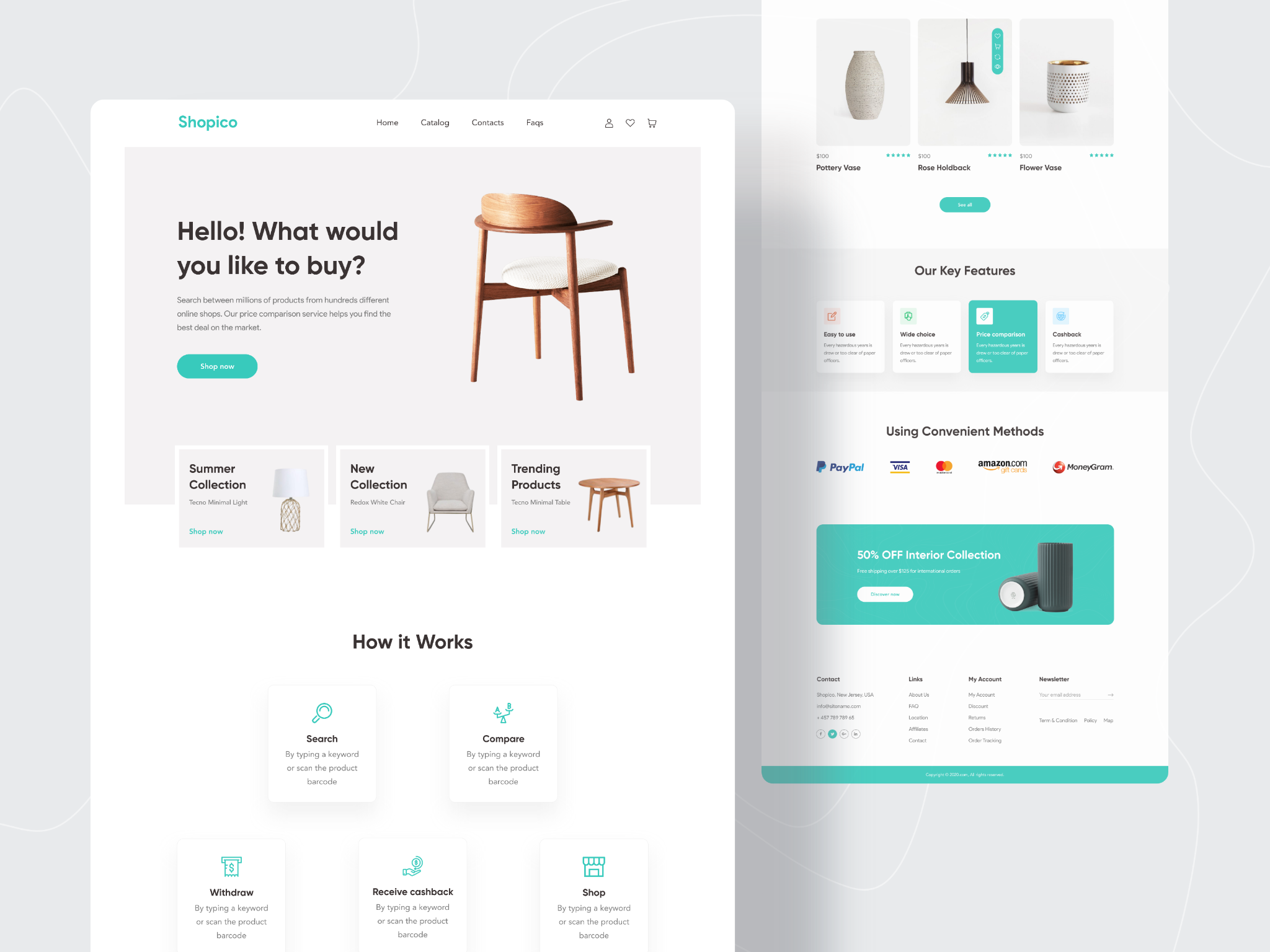 contoh desain eCommerce yang disederhanakan, menampilkan produk dan pesan kepada konsumen