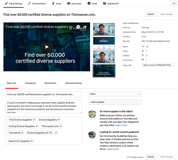 YouTubeで動画にタグを付ける-動画マーケティングキャンペーン