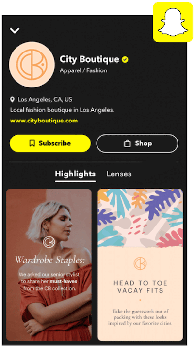 แผนการตลาดโซเชียลมีเดียในพื้นที่ - โปรไฟล์ธุรกิจ snapchat