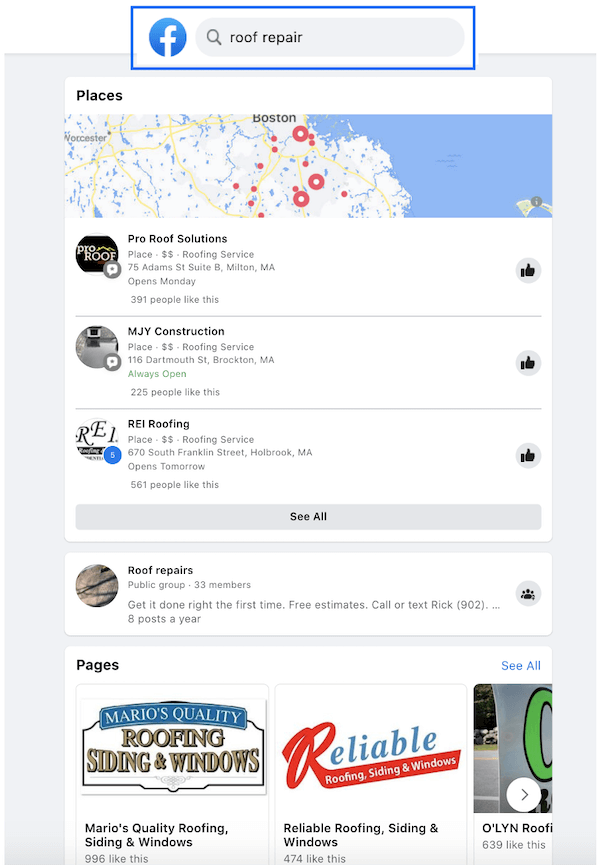 ローカル ソーシャル メディア マーケティング - Facebook ディレクトリの例