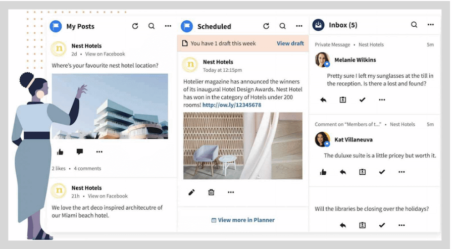 ローカル ソーシャル メディア マーケティングのヒント - hootsuite ダッシュボード ビュー