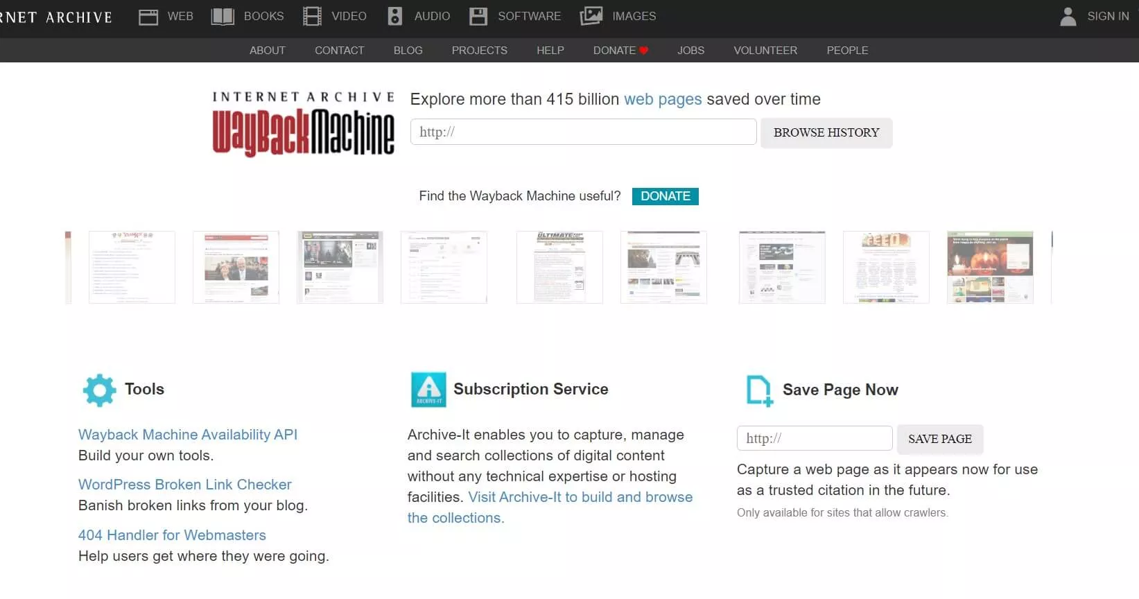 Strumento SEO Wayback Machine