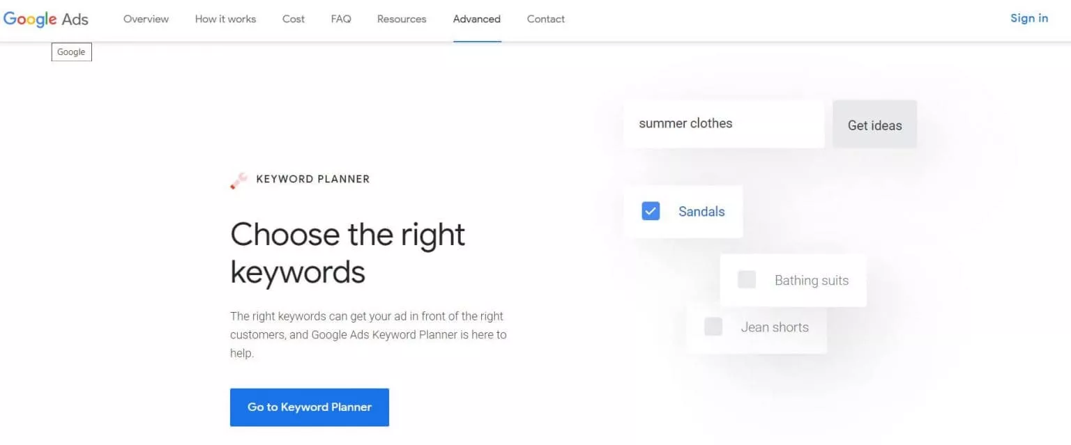 Strumento SEO per la pianificazione delle parole chiave di Google