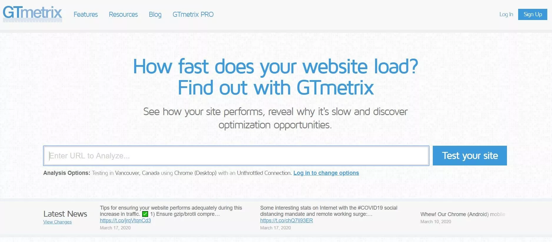 Strumento SEO di GTmetrix