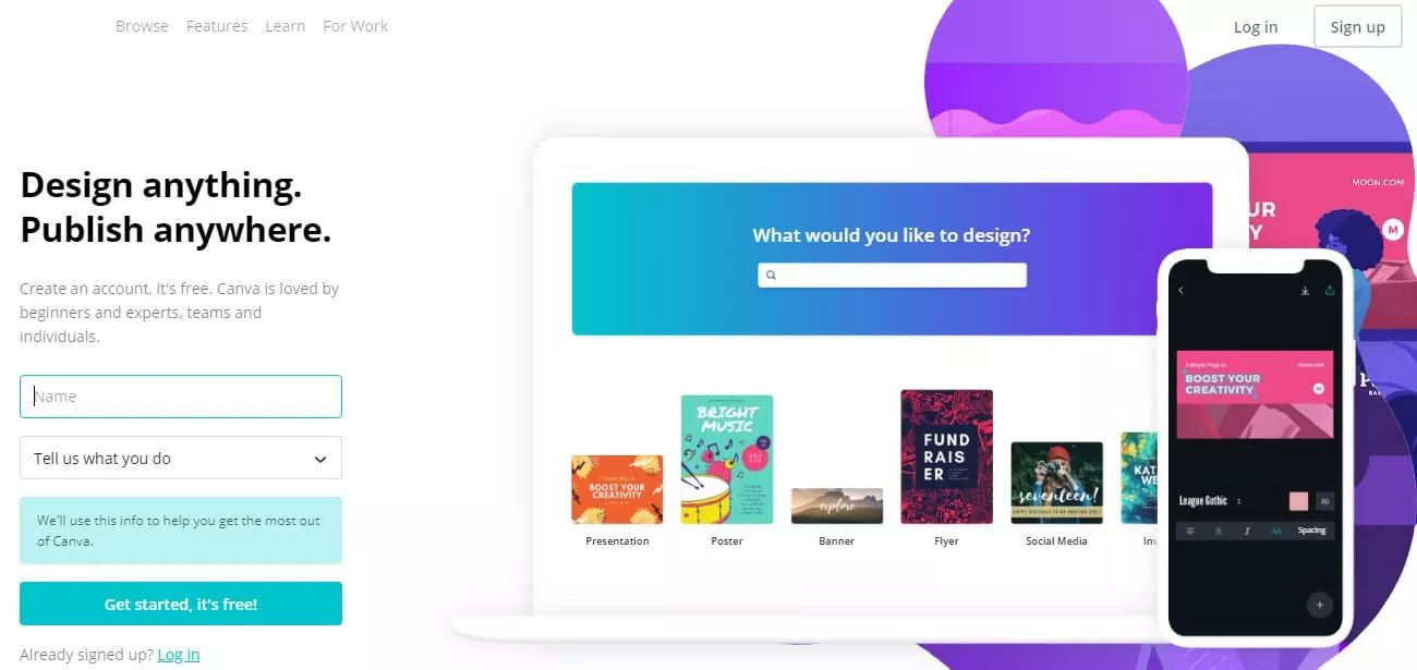 หน้า Landing Page ของ Canva