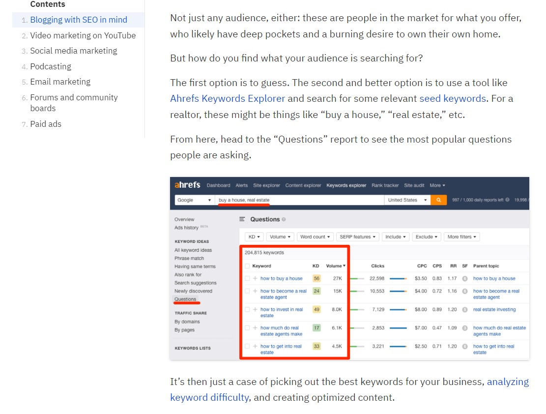 Контент, ориентированный на продукт Ahrefs