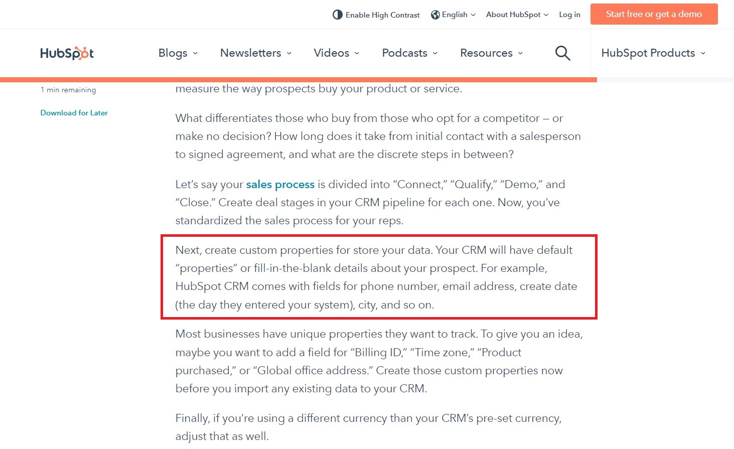 Пример контента, ориентированного на продукт HubSpot