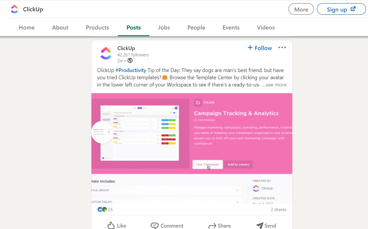 Strategia di contenuto ClickUp