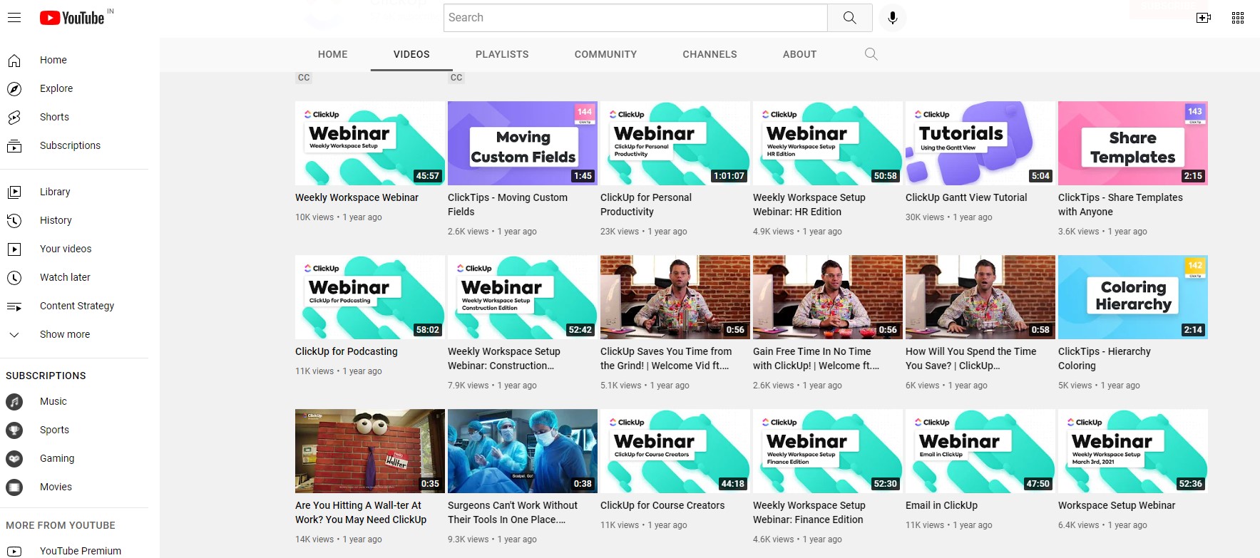 Canale YouTube ClickUp