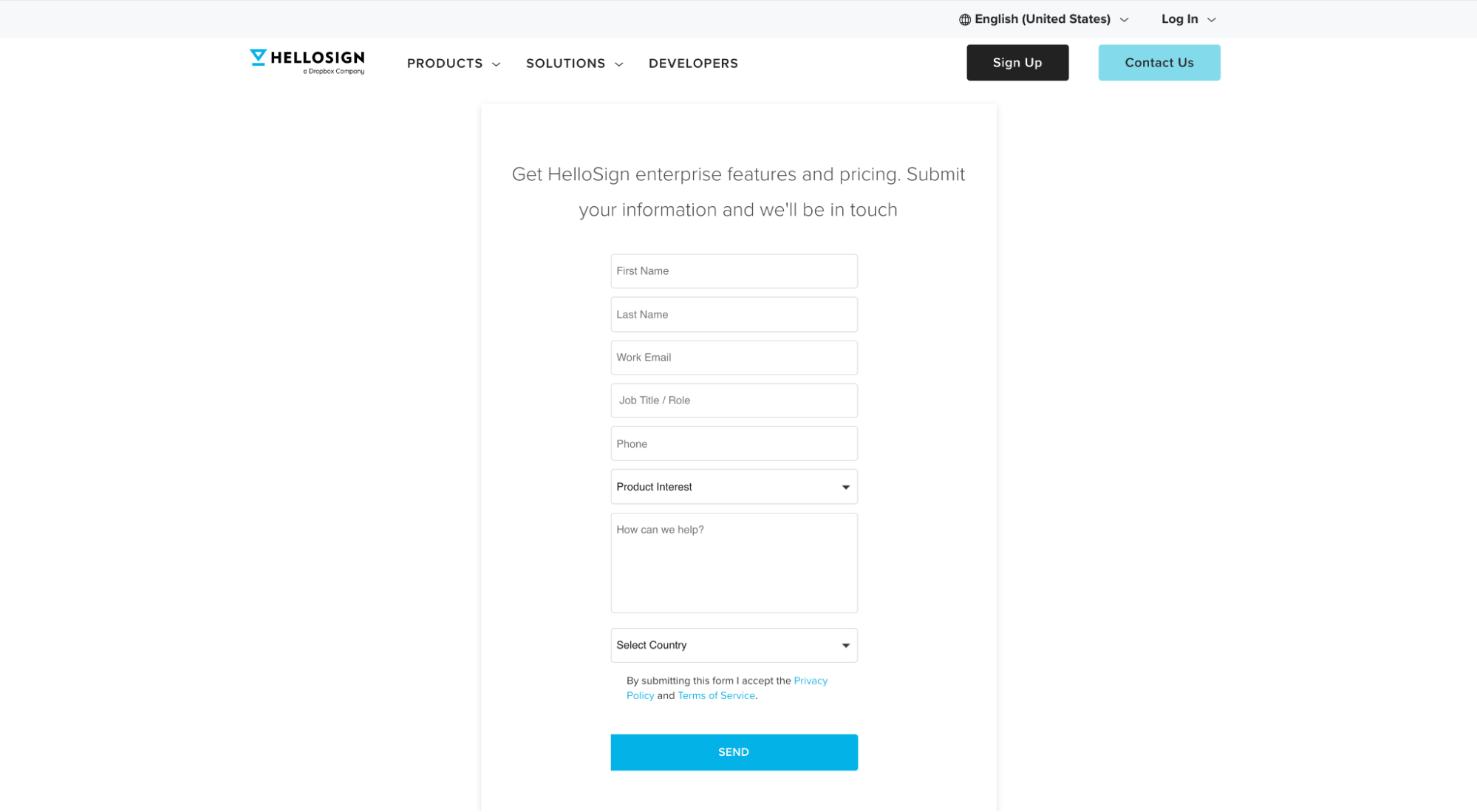 Layout a colonna singola Hellosign