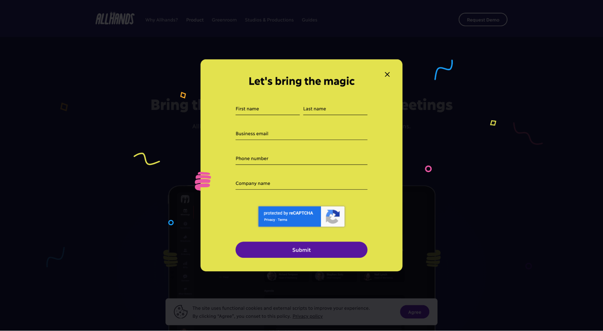 Popup del modulo della pagina di destinazione di AllHands