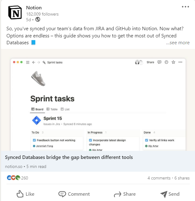 Notion LinkedIn 게시물 - Notion 콘텐츠 마케팅 전략