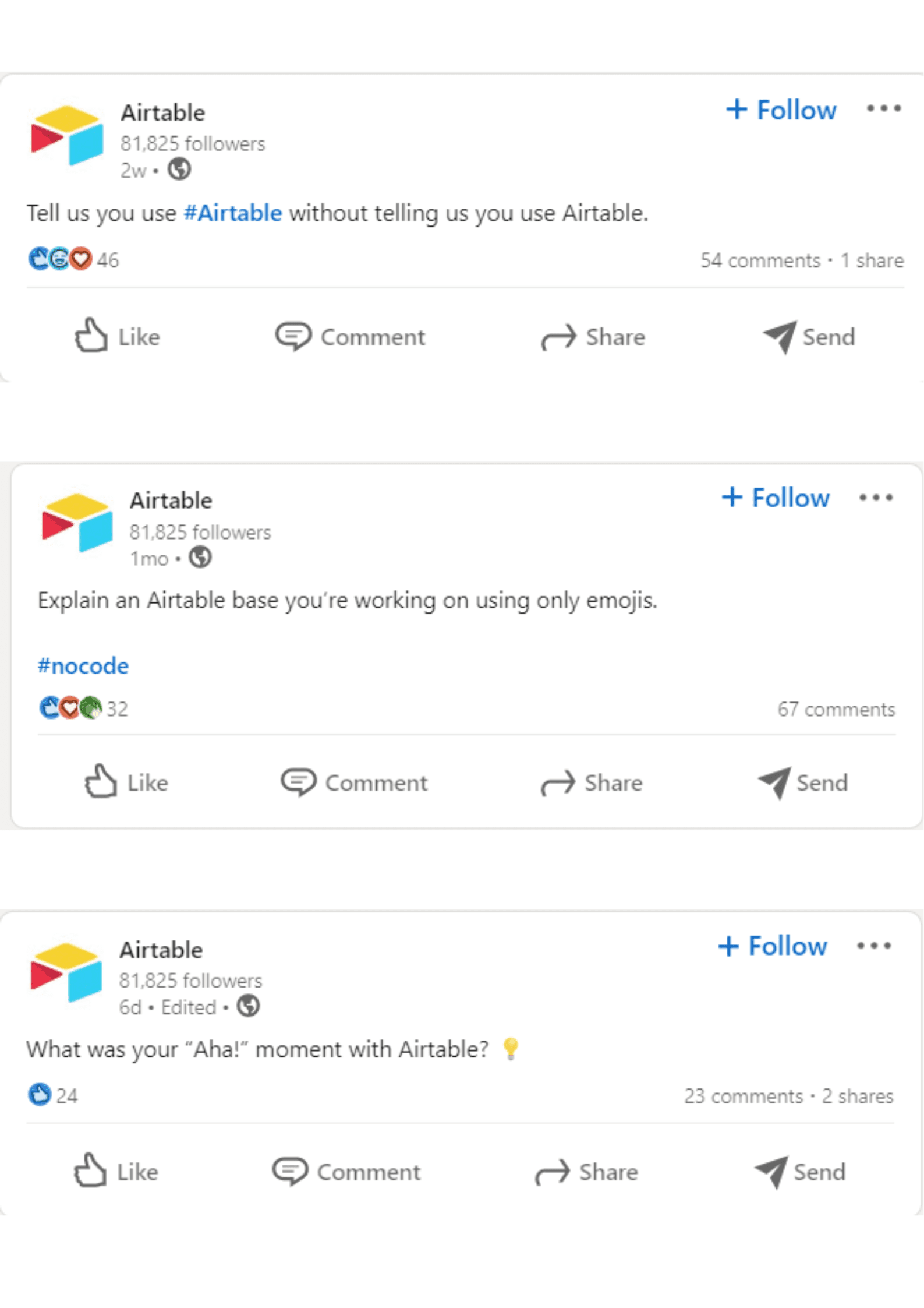 內容營銷案例研究 - Airtable 社交媒體帖子示例