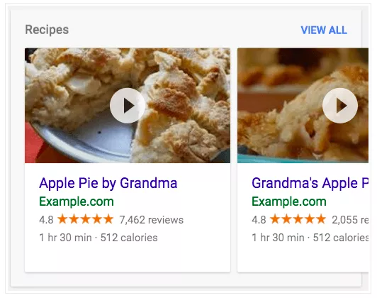 グラフィカルな検索結果に表示される Google レシピ ページ。