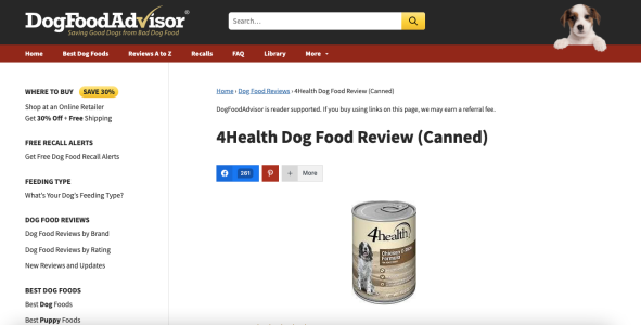 exemples de pages de destination de marketing d'affiliation - DogFoodAdvisor