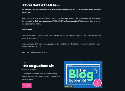 exemples de pages de destination de marketing d'affiliation - Blog Builder Kit